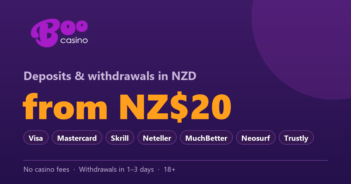 Boo Casino payments in NZ: deposits and withdrawals from NZ$20